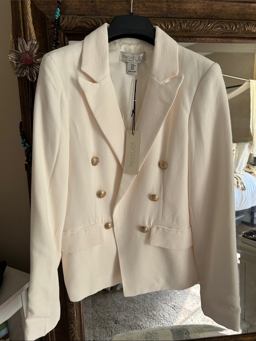 NWT • RACHEL ZOE • Double-Breasted Cream Blazer Jacket with Gold Buttons - Picture 6 of 12